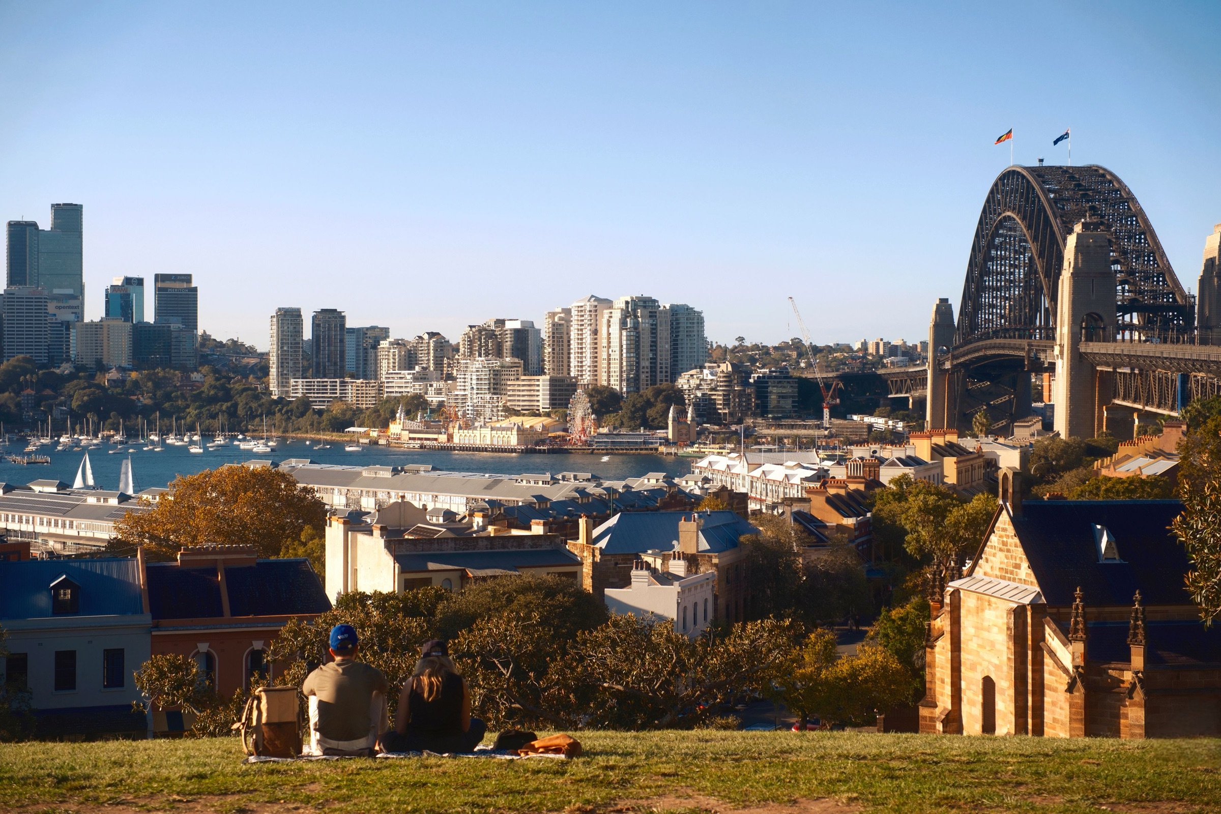 Students overlooking Sydney Harbour and the Harbour Bridge